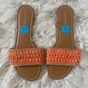 Nine West Beehiv Slide Raffia Sandals Flat Coral Orange